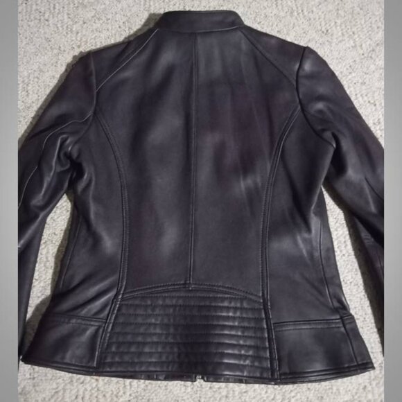 stunning! Michael Kors purple LEATHER jacket Coat size medium moto style - Picture 9 of 12